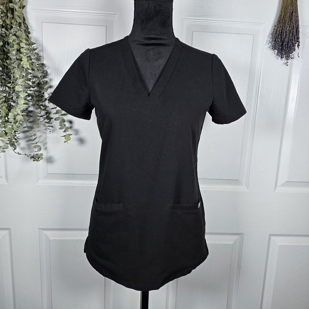 Figs Technical Collection Women's Black V-Neck w/ Pockets Scrub Top XXS